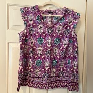 NWOT Talbots Purple and Teal Patterned Blouse